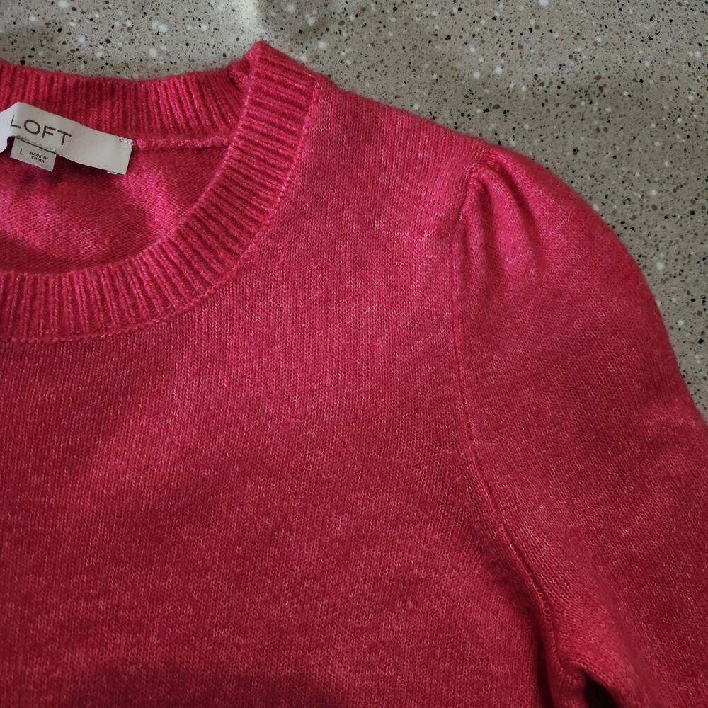Ann Taylor LOFT Crewneck Sweater Pullover Bright Pink Large Women Spring Light - Picture 8 of 14